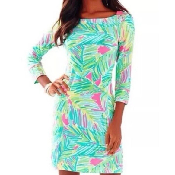 Lilly Pulitzer Dresses & Skirts - Lilly Pulitzer UPF 50 Tropical Storm Pink Green Palm Print Sophie Dress XXS